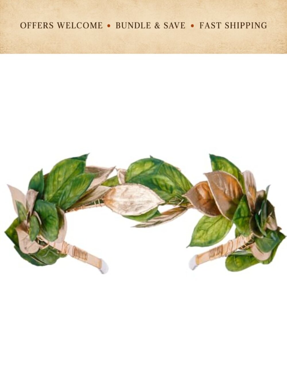 Metal Laurel Leaf Headband Greek Roman Style Adjustable Handmade Unisex Adult